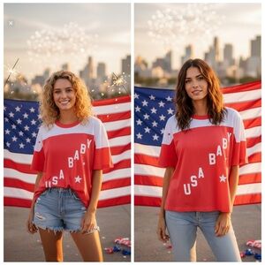WILDFOX USA Baby Tee Colorblock Red White Small Olympics